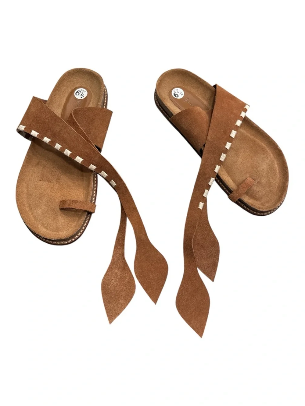 Johanna Ortiz Embroidered Suede Sandals Ankle Wrap Flat Sz 6.5 EU 37 New No Box